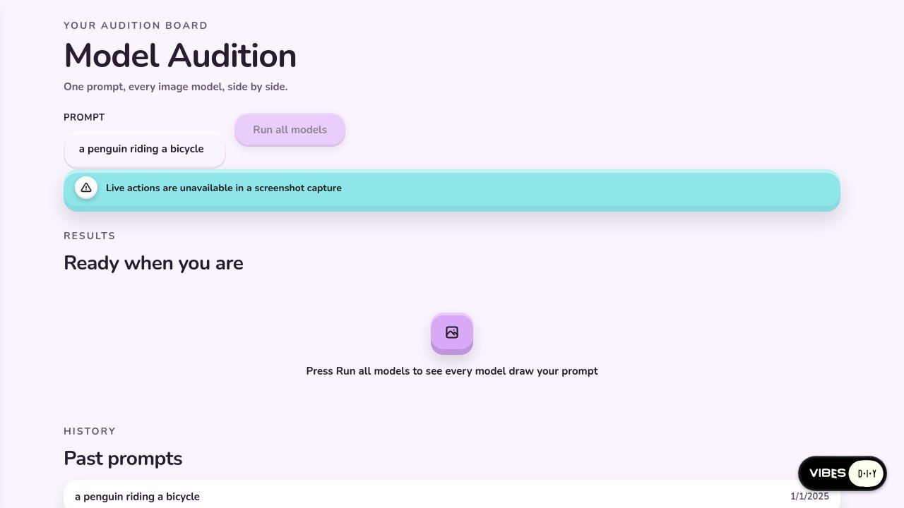 Platform screenshot of the Image model audition app built in round six